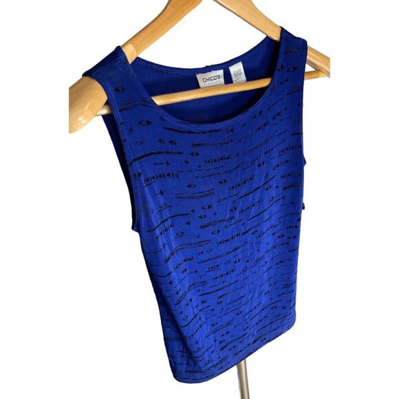 Chicos Travelers Blue Black Sleeveless Stretch Knit Shell Top Sz S - Picture 4 of 10